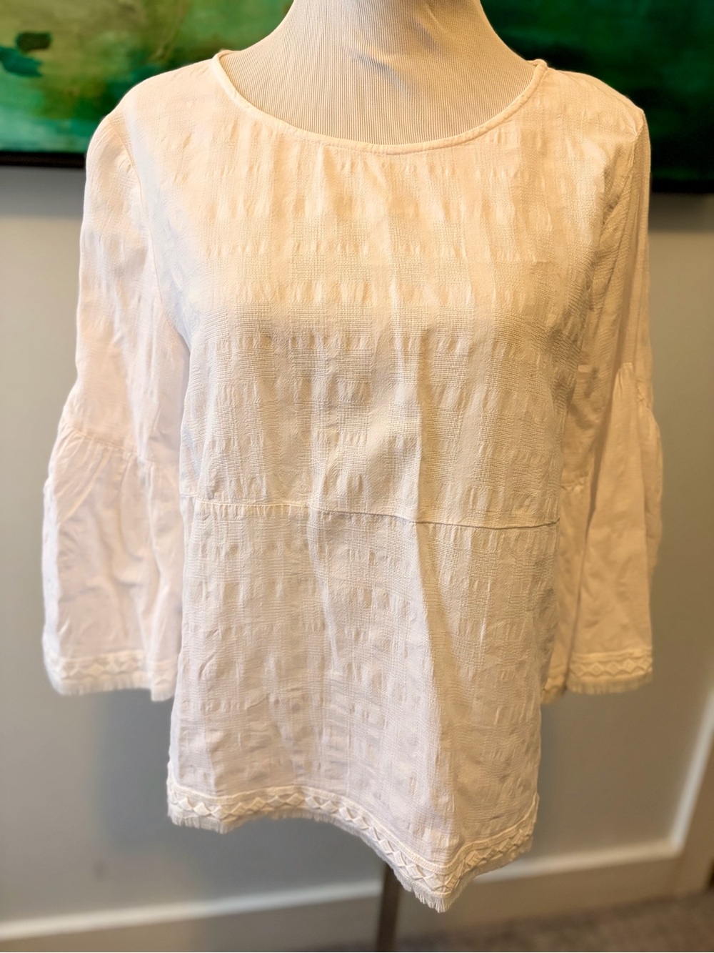 Anthropologie White Peasant Blouse with Bell Sleeves